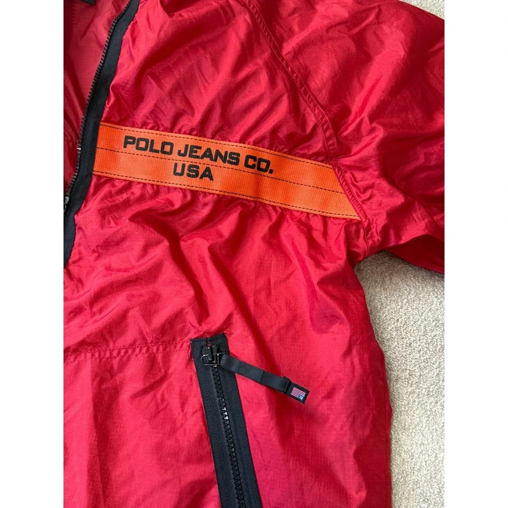Vintage Polo Jeans‎ Co Ralph Lauren Red Windbreaker Hooded Jacket Size L